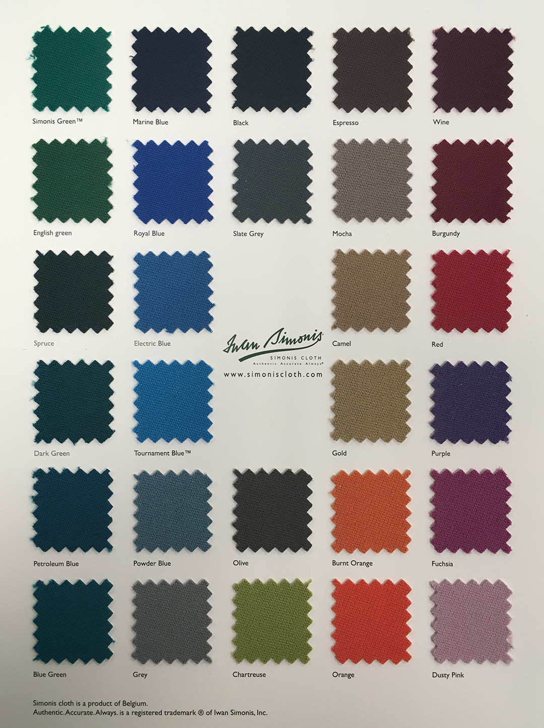 simonis felt chart modern pool tables, custom pool tables, modern billiards mfg