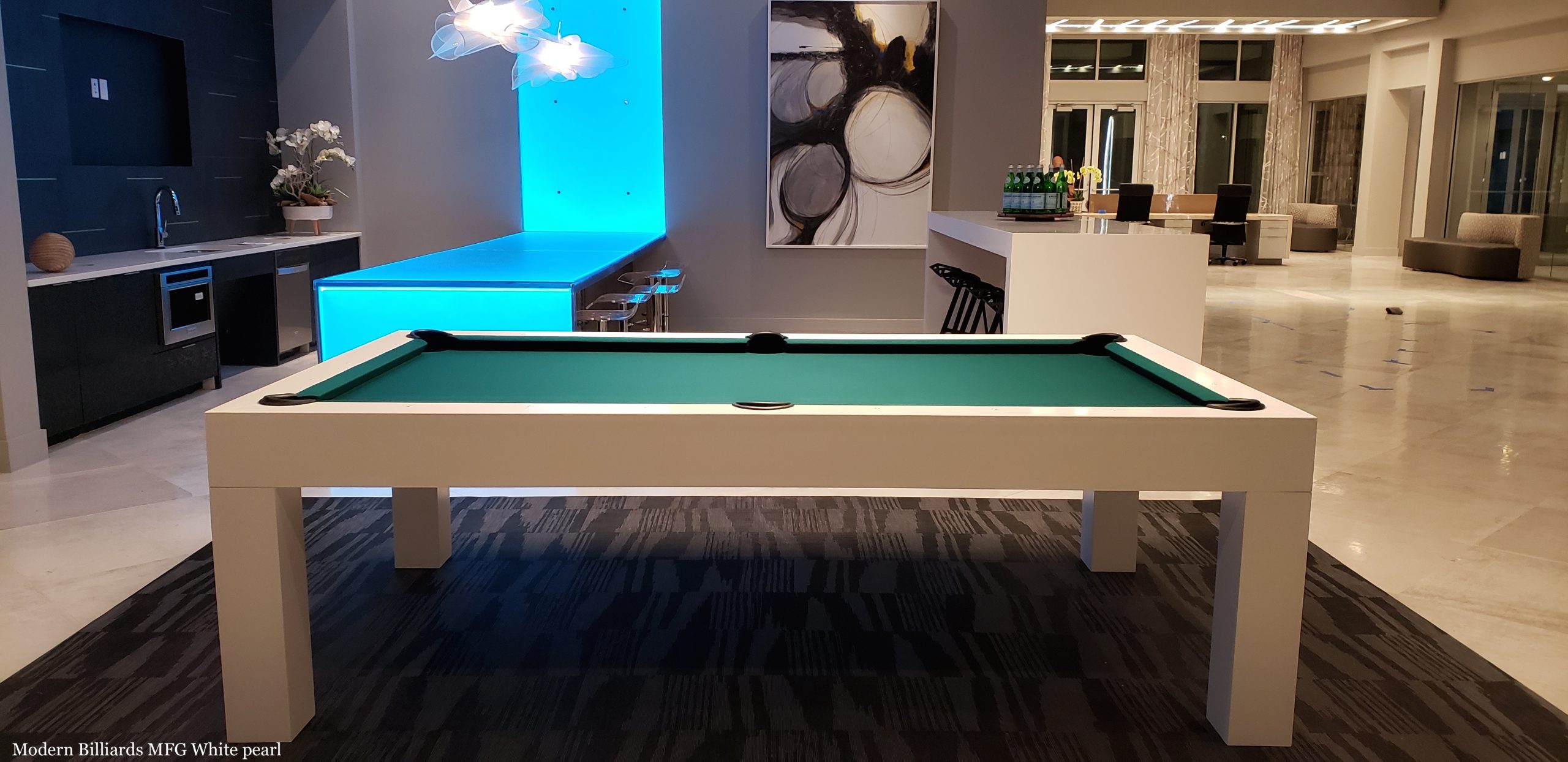 modern white pearl 1 modern pool tables, custom pool tables, modern billiards mfg