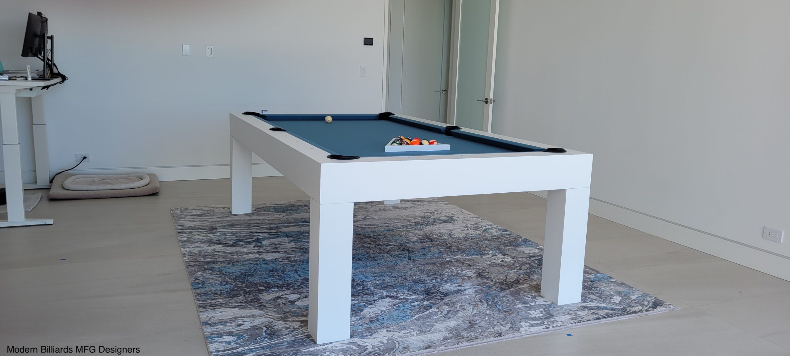 All White 3 modern pool tables, custom pool tables, modern billiards mfg