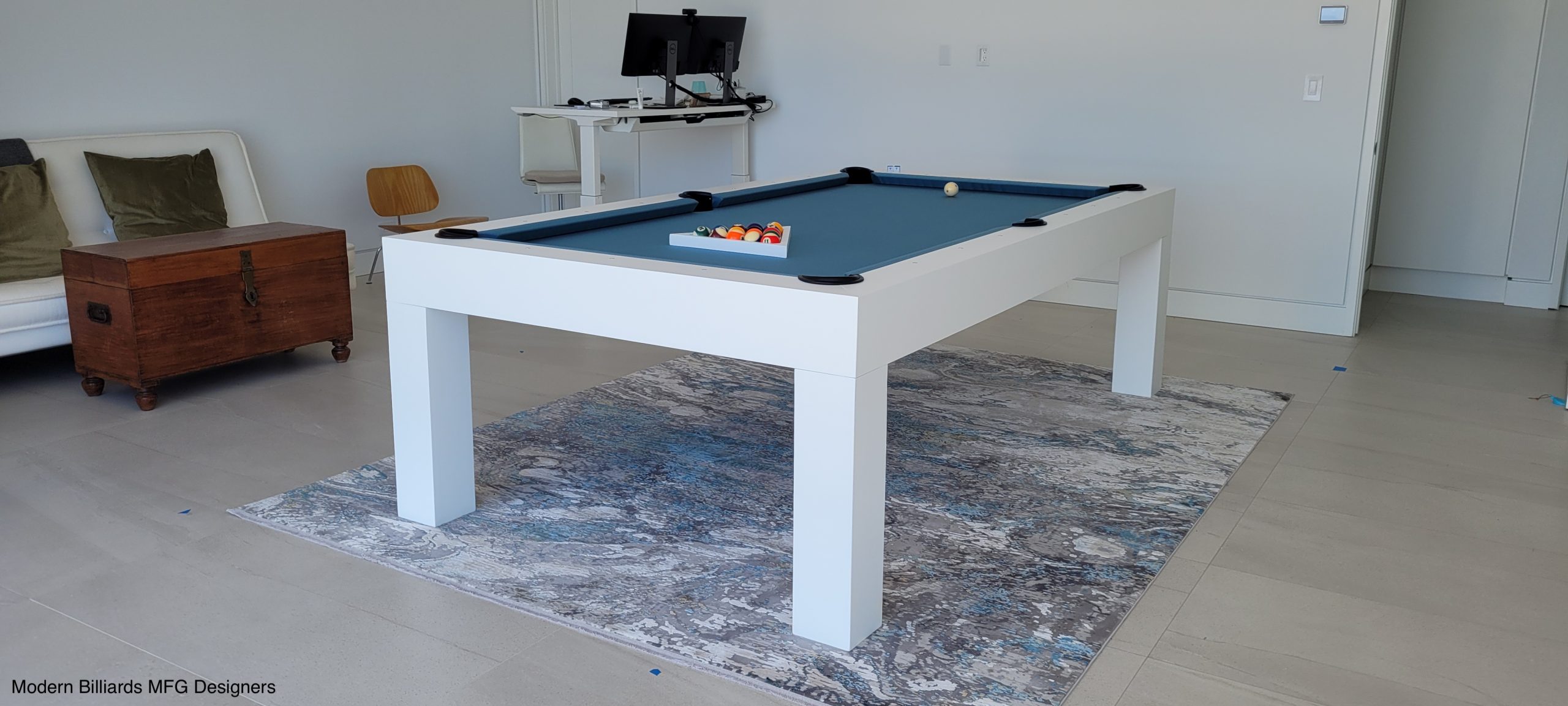 All White 4 modern pool tables, custom pool tables, modern billiards mfg