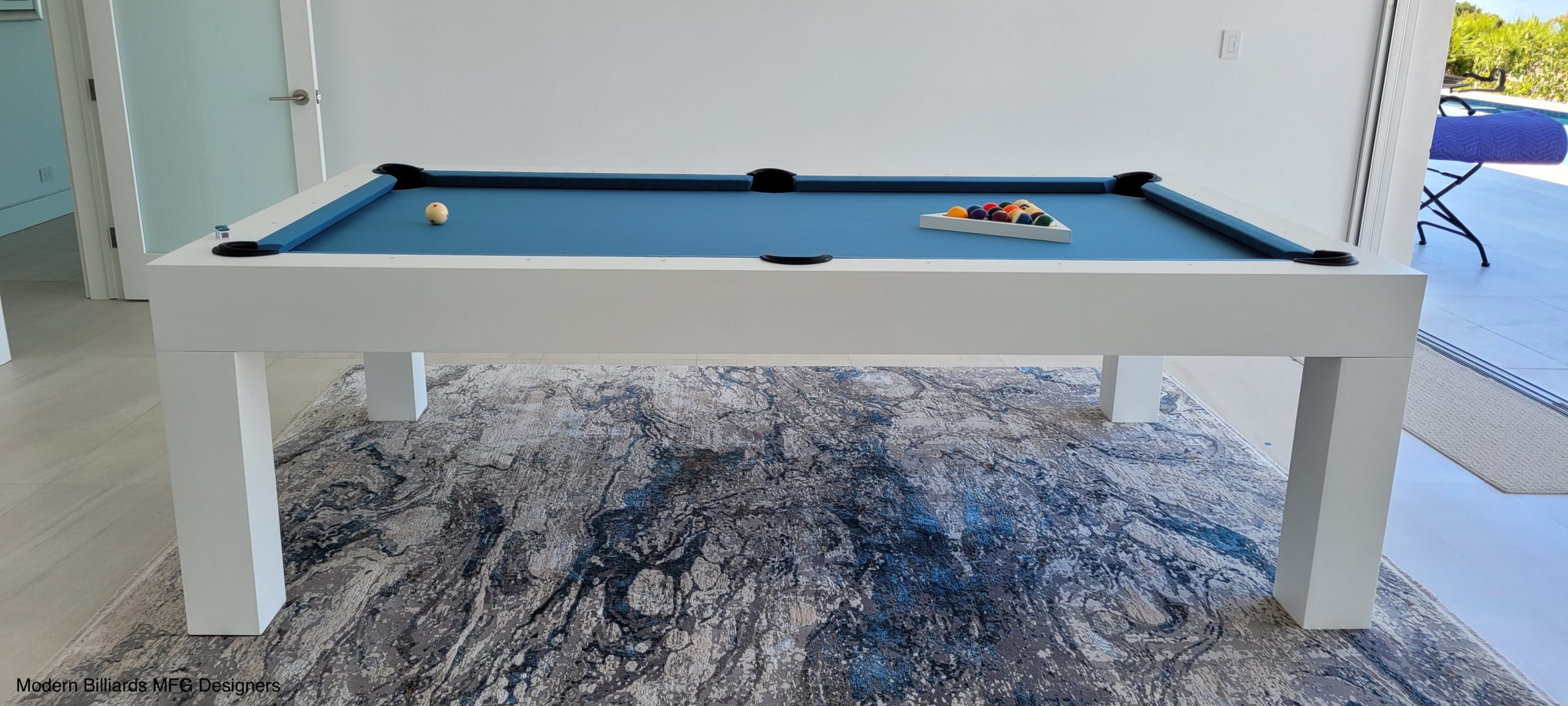 All White 6 modern pool tables, custom pool tables, modern billiards mfg