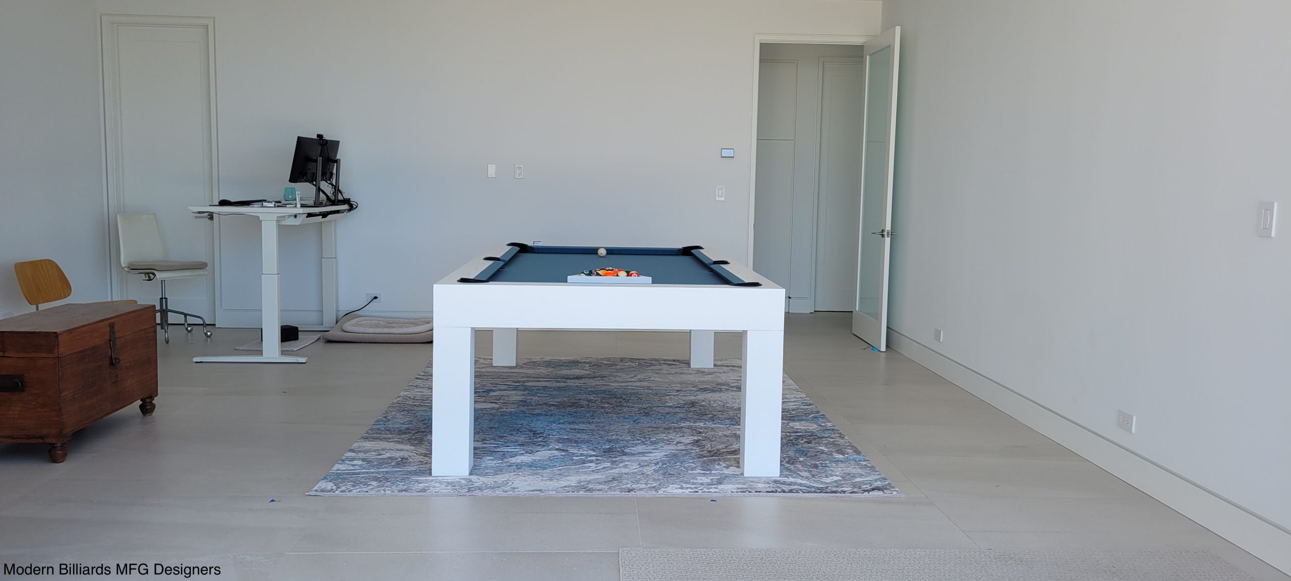 All White 7 modern pool tables, custom pool tables, modern billiards mfg
